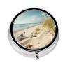 Beach Seaside Pill Box 3 Compartment Pill Case for Purse or Pocket Small Medicine Organizer with Mirror Travel Pillbox Decorative Metal Vitamin Container Unique Gift view 2