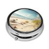 Beach Seaside Pill Box 3 Compartment Pill Case for Purse or Pocket Small Medicine Organizer with Mirror Travel Pillbox Decorative Metal Vitamin Container Unique Gift view 3