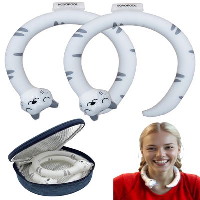 2 Pack Neck Cooling Tube with Insulated Bag - Reusable Ice Ring Neck Cooler Indoor Outdoor - Wearable Cooling Wrap - Relief for Summer and Hot Flashes - Ice Ring Freezes Under 64(2Cat)