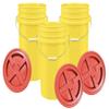 House Naturals Plastic Food Grade Made in USA Bucket with lid, Large 7 Gallon Container Comes with Screw On Lid (3, Yellow with Red lid) view 1