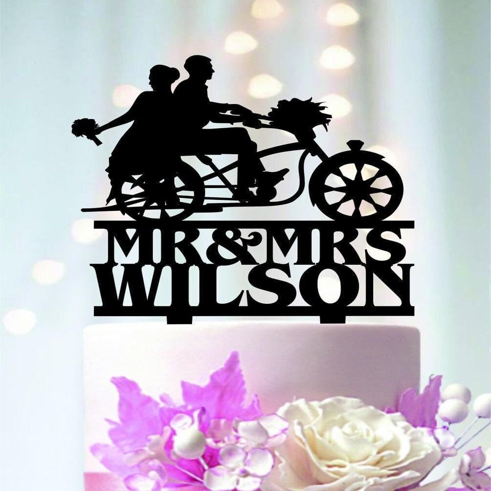 Bicycle Wedding Cake Topper, Cycling Couple Keepsake, Custom Bride and Groom Bike Decor, Travel Adventure Anniversary Engagement Gift