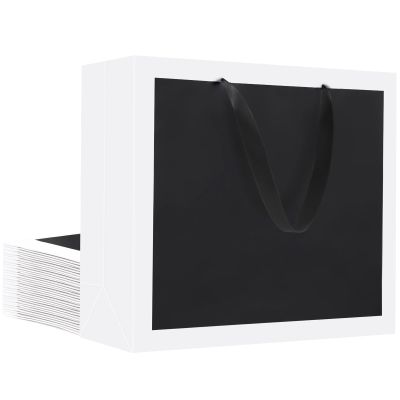 EUSOAR Black Gift Bags with Handles, 20pcs 12.5"x4.5"x11" Retail Kraft Paper Gift Wrap Bags, Merchandise Shopping Wrapping Bag for Business Grocery Boutique Wedding Bridal Party Favor-Black/White
