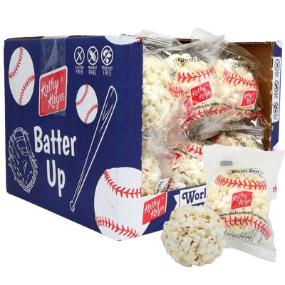 Kathy Kaye Baseball Sweet & Salty 1 oz. Popcorn Balls | Delicious, Crunchy, & Perfect for Team Snacks | Classic Sweet & Salty Flavor for Game Day, Parties & More | Box of 18