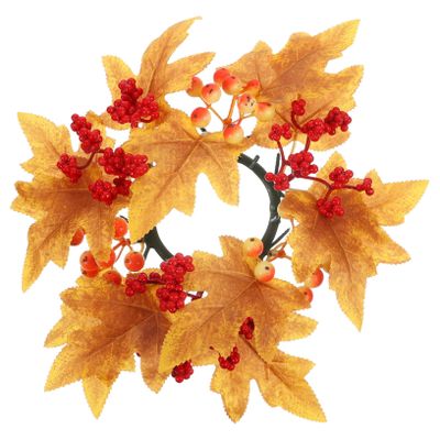 Cabilock Decorative Fall Maple Leaves Candle Wreath for Thanksgiving Day Table Centerpiece Lifelike Artificial Leaf Arrangement for Home Party and Autumn Decor
