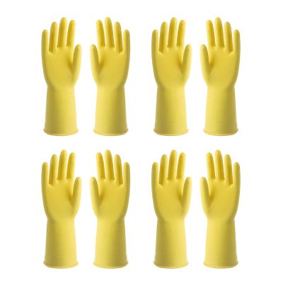 TTOBHF 4 Pairs Kitchen Gloves for Washing Dishes Waterproof Cleaning Gloves Long Rubber Gloves, Reusable Dish Gloves(Yellow,4 Pairs_S)