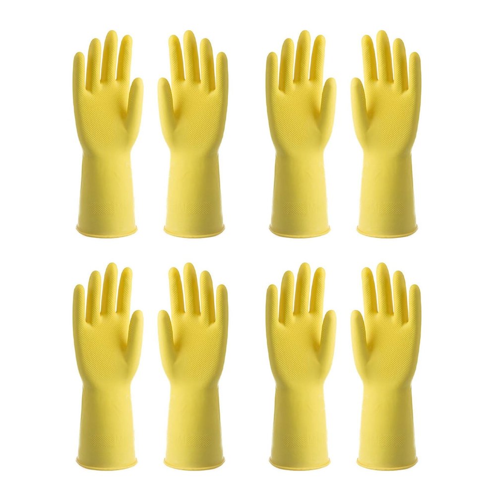 TTOBHF 4 Pairs Kitchen Gloves for Washing Dishes Waterproof Cleaning Gloves Long Rubber Gloves, Reusable Dish Gloves(Yellow,4 Pairs_S)