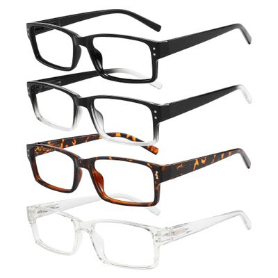 WENLCCK Rectangle Reading Glasses for Men and Women with Spring Hinges Clear Lens Readers (Black,Gradient Black,Demi Brown,Transparent, 3.0, x)