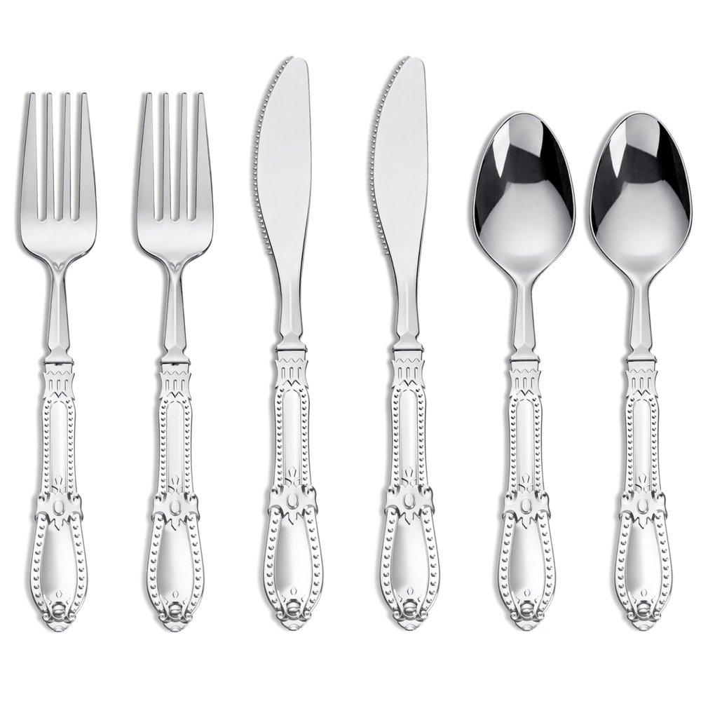 Nervure 150PCS Silver Plastic Silverware, Heavy Duty Disposable Cutlery Set
