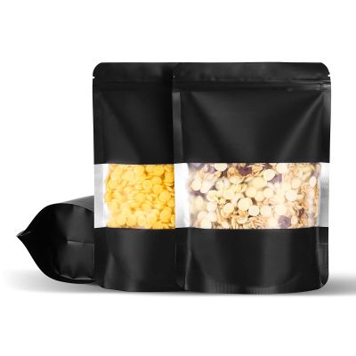 100Pcs 6x9 Inch Smell Proof Bags Stand Up Pouches Resealable Mylar Clear Bags with Window and Zipper Food Storage Coffee Snacks Baked Food Packaging for Small Business (Black)