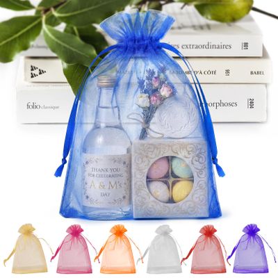 ANZNKU 100 Pack Organza Bags 6x9 Inch, Jewelry Pouches Mesh Bag Drawstring Large Organza Gift Bags for Easter Baby Shower, Party Favors(Royal Blue)