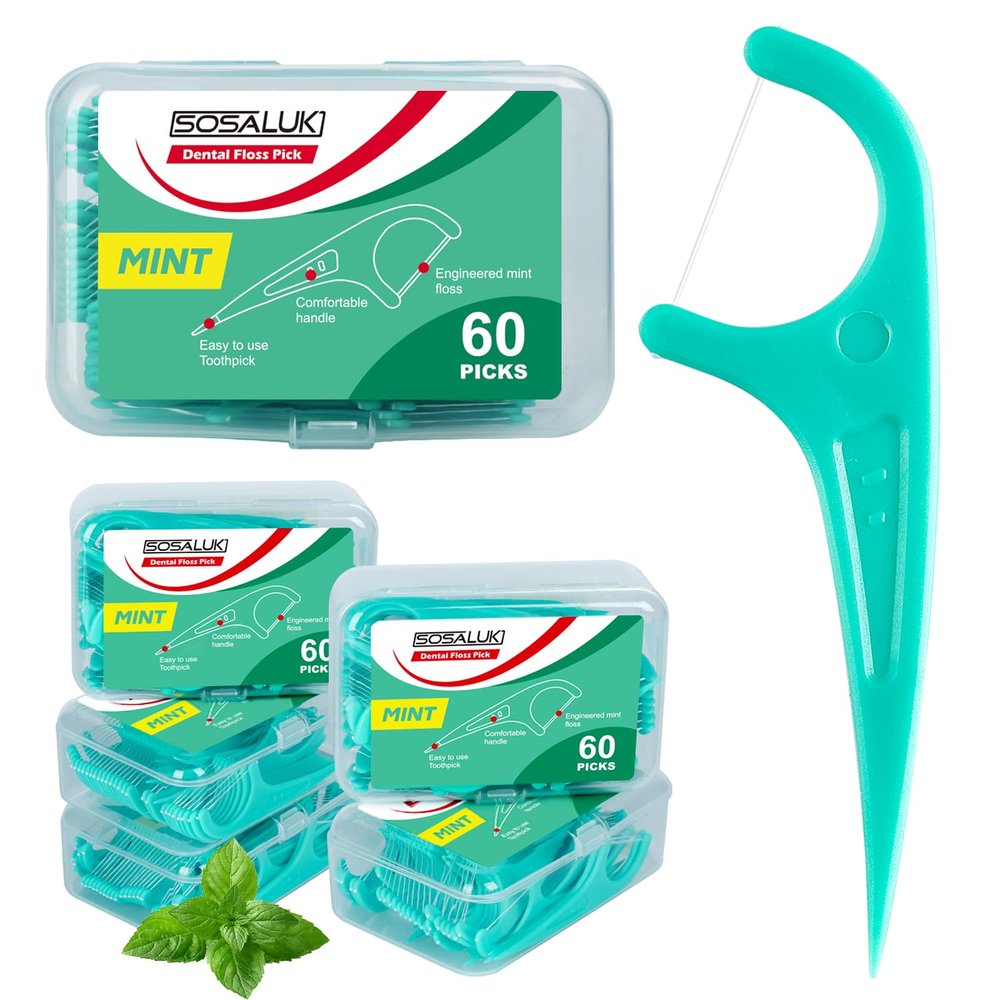 300 Count Mint Floss Picks Dental Flossers with 5 Travel Cases, Helps Prevent Cavities, Remove Plaque & Freshen Breath Premium Toothpicks for Family
