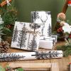 LeZakaa 30in x 32.8Ft Woodland Christmas Wrapping Paper Roll, Vintage Forest Reindeer & Snowy Pine Trees in Black White Sketch-style Design, Holiday Party Gift Wrap for Kids Boys Girls, Jumbo Roll view 2