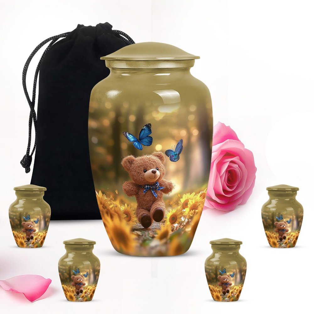 Butterfly Teddy Bear Large urns for Ashes Adult Male - Small Memorial urn for Ashes for Women Combo of 10" & 3"