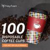 100 Pack 16 oz Paper Coffee Cups with Lids and Sleeves, To Go Paper Cups for Hot & Cold Beverage, Sturdy Thick Paper & Leak-free, Black & White Designs for Home, Business, Caf, Juice or Tea. view 3