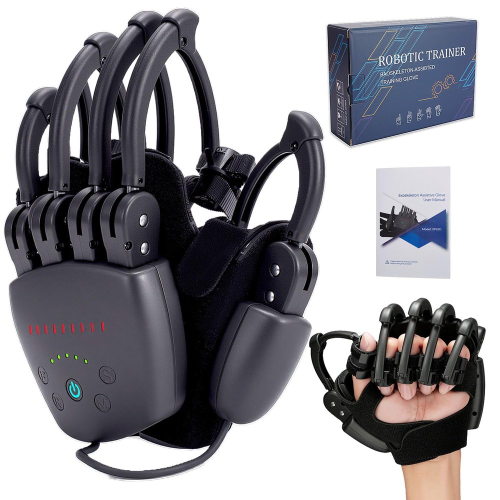 Upgrade Rehabilitation Robot Gloves for Stroke Hemiplegia Recovery, Portable Robotic Hand Glove for Stroke Rehab, Adjustable Strength, 4 Mode (Plug-in Style Without Mirror Training, Left Hand-L)