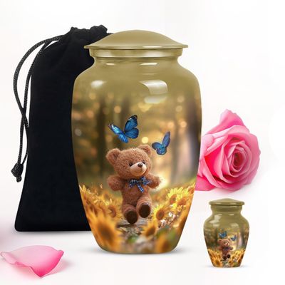 Butterfly Teddy Bear Large urns for Human Ashes Adult Man - Small urn for Human Ashes Adult Female Combo of 10" & 3"