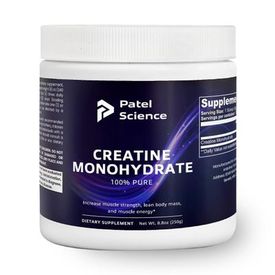 Patel Science Creatine Monohydrate - Pure Creatine for Women & Men, Mixable Powder for Fitness & Gym, Lean Body Mass Gainer - Unflavored, 8.8oz (250g)