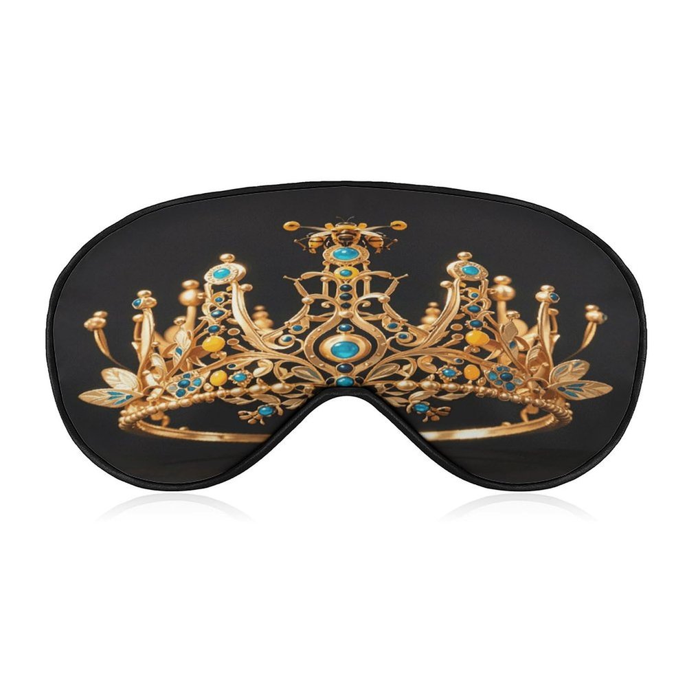 Gold Queen Bee Crown Travel Eye Mask Blackout Eye Mask for Sleeping Airplane Eyemask with Adjustable Strap Sleep Masks for Women Men Soft Night Blindfold Eyemask
