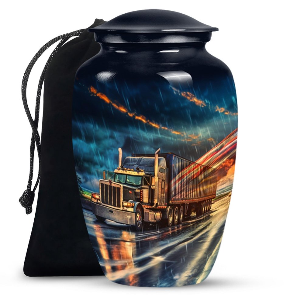 KARYLIZ Truck Urn - Dark Blue Large Urns for Adult Human Ashes Male & Female - Funeral Cremation Urn for Mom, Dad, Men & Women - 10 Inch Cremation Memorial Tribute Urns