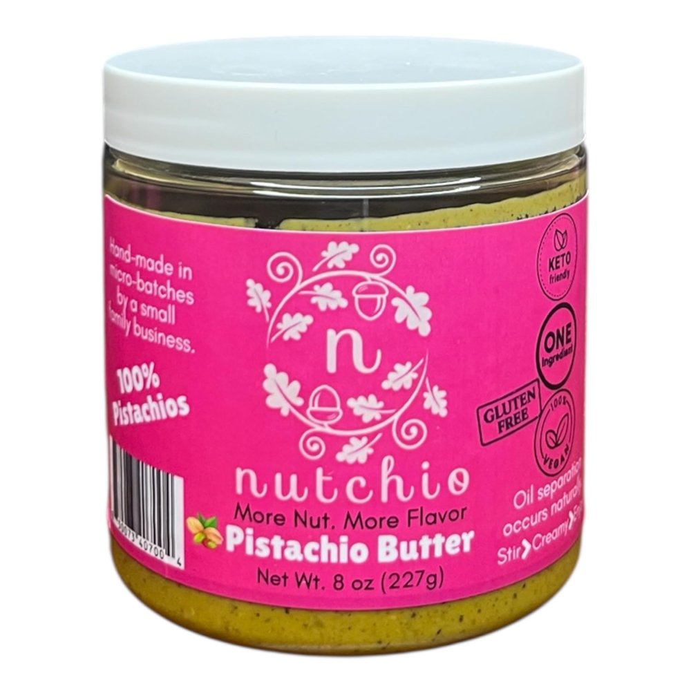 Nutchio Pistachio Butter 8 oz 100% Roasted Pistachios, Smooth Natural Spread | Keto, Vegan, Gluten-Free Nut Butter | No Added Sugar, No Added Oils, No Preservatives