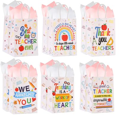 Colodeol 12 Pcs Teacher Appreciation Gift Bags,Thank You teacher Tote Bag With Tissue Teachers Treat Candy bags For Office Party Decorations Supplies