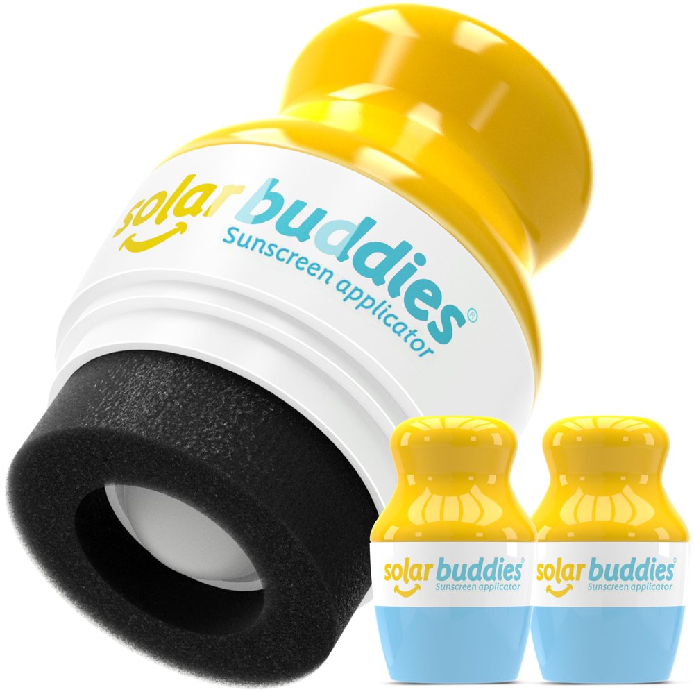 Solar Buddies Sunscreen Applicator Full Green & Blue Duo BPA-Free Refillable Roll-on Sponge for Sunscreens & Lotions For Kids, Adults & Families 3.4Fl Oz Perfect for Travel