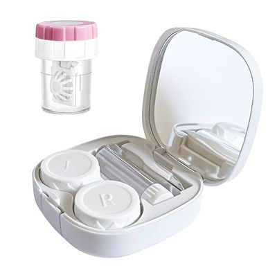 CADEVED Contact Lens Case Kit with Cleaner Washer, Contact Lenses Applicator Removal Tool Kit with Mirror Solution Bottle for Daily and Outdoor Use(White)