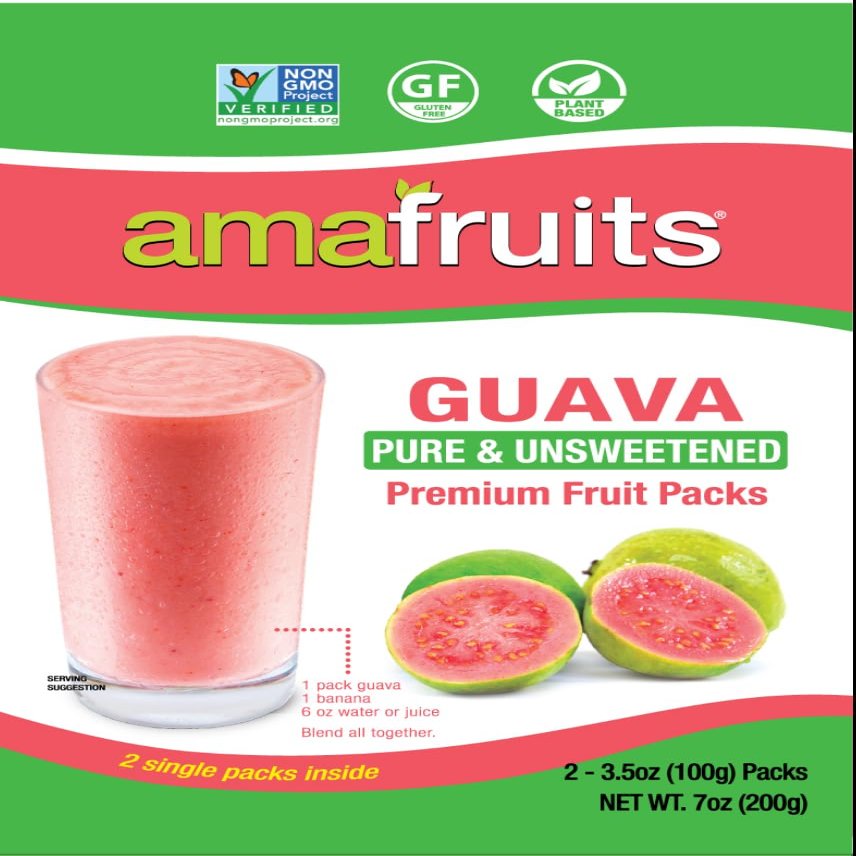 Amafruits Pink Guava/Goiaba Frozen Puree Pure & Unsweetened/Non-GMO Certified/Immunity Support / 100% Natural Superfruit / 24 Packs x 3.5oz