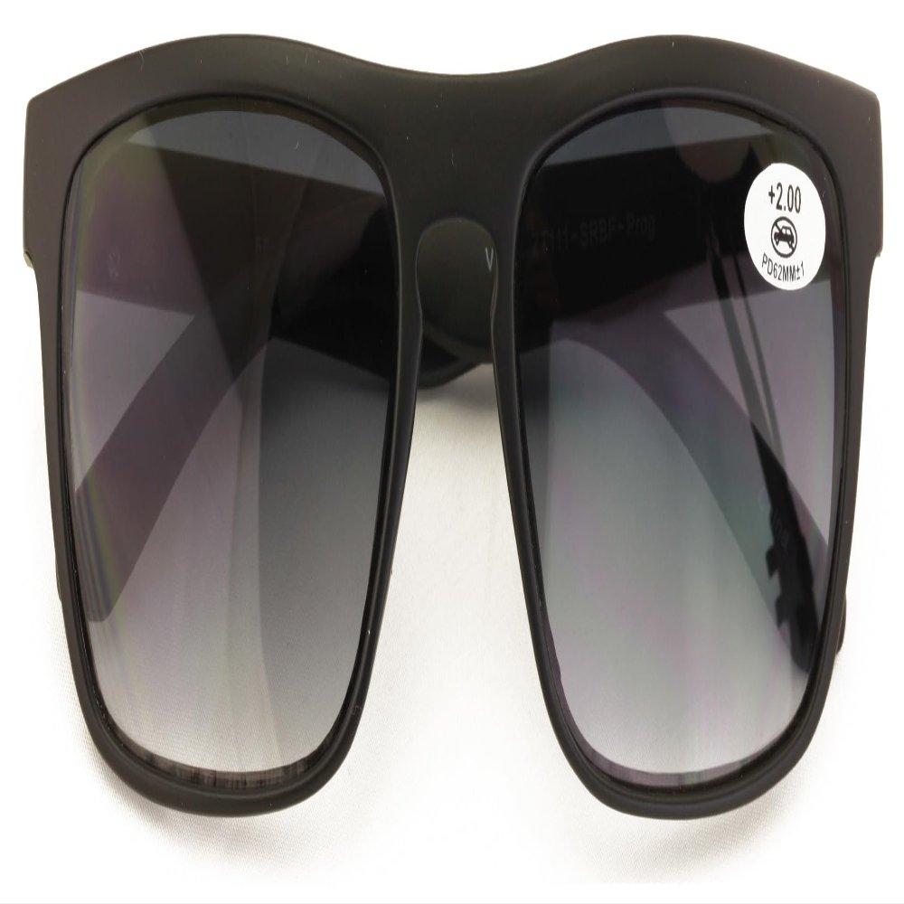 V.W.E. Large Men Progressive Bifocal Reading SunGlasses - UV400 Protection Reader - No Line Or Bubble - Keyhole Matte (Black/Black, 2.00, x)