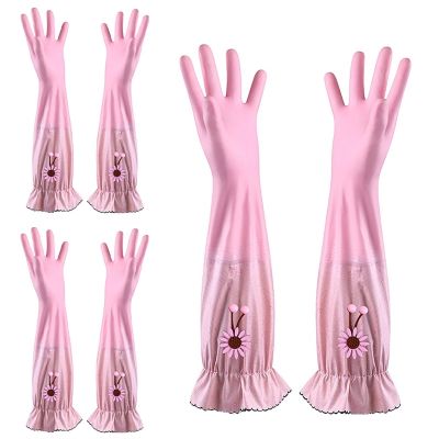 TTOBHF Long Rubber Gloves for Cleaning Thick Dishwashing Gloves, Reusable Kitchen Cleaning Gloves for Household(Pink)