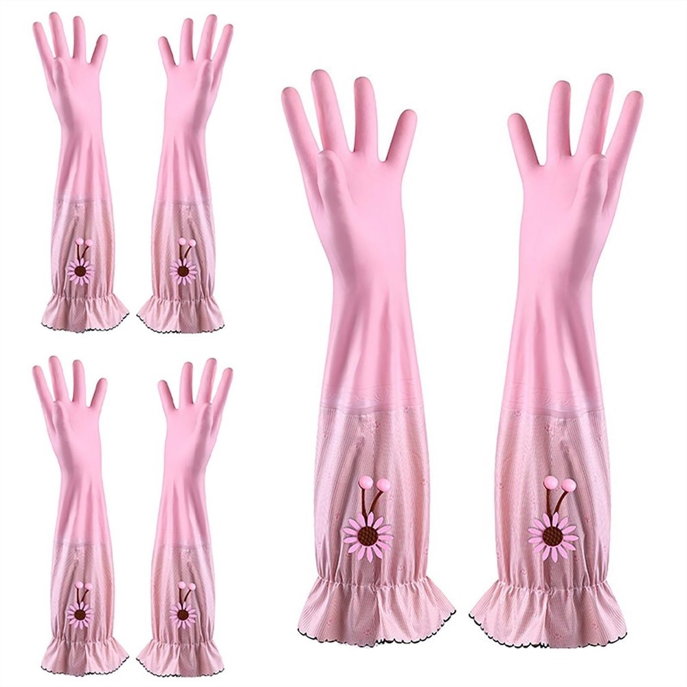 TTOBHF Long Rubber Gloves for Cleaning Thick Dishwashing Gloves, Reusable Kitchen Cleaning Gloves for Household(Pink)