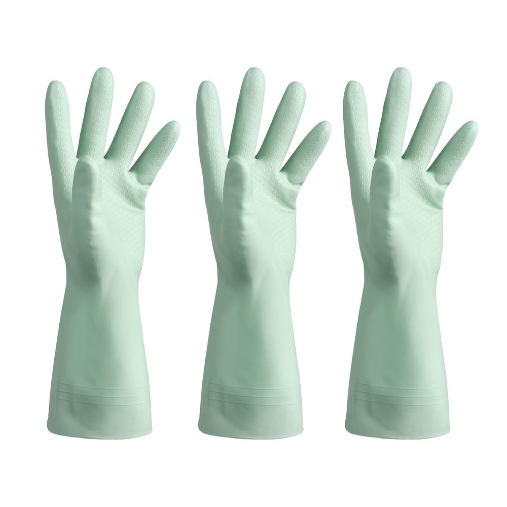 TTOBHF 3 Pairs Rubber Gloves for Dish Washing Long Thick Cleaning Gloves Reuseable Dish Gloves for Kitchen(Green,3 Pairs_L)