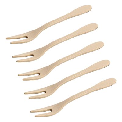 100 Pieces Disposable Bamboo 2 Prong Forks 2 Tines Bamboo Forks Individually Packaged Appetizer Fork Cocktail Picks Fruit Fork for Fruit Snack, 4.2"
