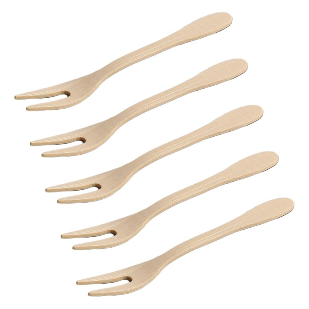100 Pieces Disposable Bamboo 2 Prong Forks 2 Tines Bamboo Forks Individually Packaged Appetizer Fork Cocktail Picks Fruit Fork for Fruit Snack, 4.2"