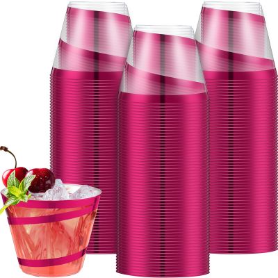 Gejoy 24 Pcs 9 oz Rimmed Swirl Plastic Cup, Hot Pink, Classic