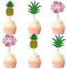 12 PCS Pineapple Cupcake Topper Floral Glitter Cake Decor for Hawaiian Themed Birthday Celebrations Party Decoration Supplies view 1