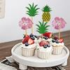 12 PCS Pineapple Cupcake Topper Floral Glitter Cake Decor for Hawaiian Themed Birthday Celebrations Party Decoration Supplies view 3