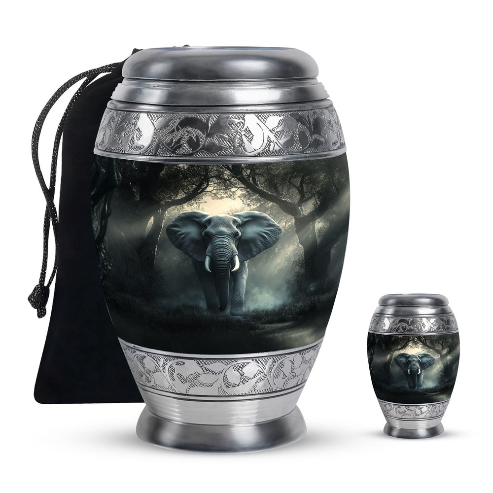 LEXFAY Elephant Large Urns for Human Ashes Adult Male - Small Urn for Human Ashes Adult Female Combo of 2