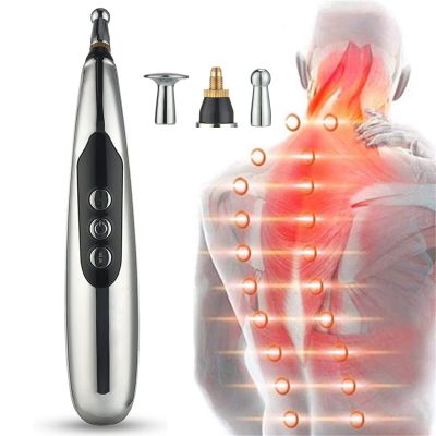 Electronic Acupuncture Pen with 3 Massage Heads 9 Levels, Meridian Therapy Machine Energy Pens Massager Relief Pain Tools for Pain Stress Relief