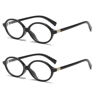 2Pack Retro Oval Reading Glasses for Men Women 90s Style Blue Light Blocking Nerd Eyeglasses (black/black, 1.0, x)