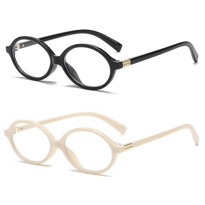 2Pack Retro Oval Reading Glasses for Men Women 90s Style Blue Light Blocking Nerd Eyeglasses (black/Beige, 2.0, x)