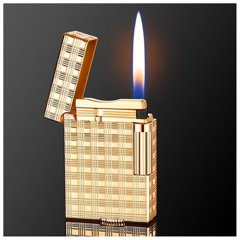 Classic Brushed Gas Lighters, Zinc Alloy Refilled Butane Lighter, Side Wheel Frosted Lighter, Adjustable Flame Flip Lighters, for Outdoor, Camping, Men's Gifts (2025030801-Gold)