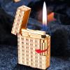 Classic Brushed Gas Lighters, Zinc Alloy Refilled Butane Lighter, Side Wheel Frosted Lighter, Adjustable Flame Flip Lighters, for Outdoor, Camping, Men's Gifts (2025030801-Gold) view 3