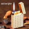Classic Brushed Gas Lighters, Zinc Alloy Refilled Butane Lighter, Side Wheel Frosted Lighter, Adjustable Flame Flip Lighters, for Outdoor, Camping, Men's Gifts (2025030801-Gold) view 4