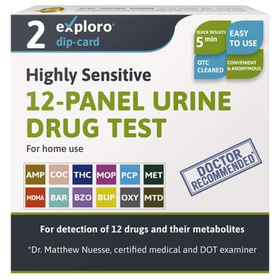 Exploro 12 Panel Urine Drug Test, Drug Test Kit for Multidrug Screen, Accurate 12 Panel Drug Test Urine for 12 Types of Drugs, Easy at Home Drug Tests, DOT Compliant, Peace of mind results (Pack of 2)