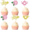 12 PCS Tea Party Cupcake Toppers, Teapot and Floral Theme Cake Decor for Afternoon Tea, Baby Showers, or Garden Themed Parties view 1