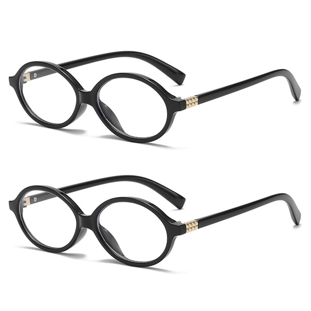 2Pack Retro Oval Reading Glasses for Men Women 90s Style Blue Light Blocking Nerd Eyeglasses (black/black, 2.50, x)