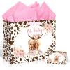 Large Cow Baby Gift Bag Highland Cow Gift Bag with Handles Tissue Paper and Card Cowgirl Birthday Highland Cows Baby Shower Decorations for Girls Cowgirl Cowboy Newborn New Moms Parents Birthday Decor view 1