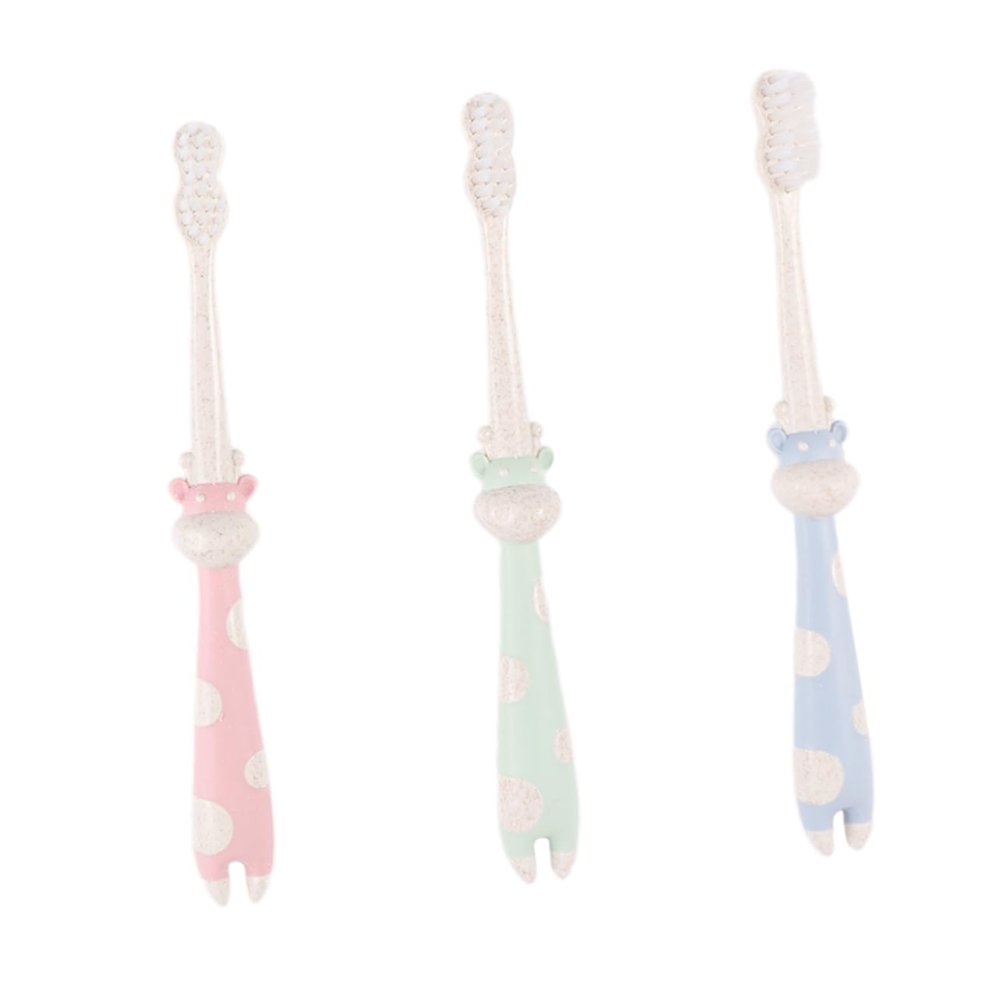 Healeved 3pcs Cartoon Boy Girl's Toothbrush Soft Bristle Oral Care for Boys and Girls Wheat Straw Material Ergonomic Design for Little Hands Nordic