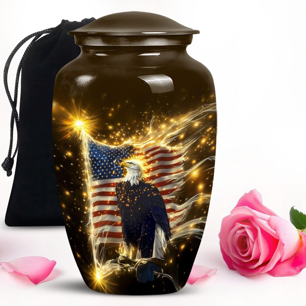 Eagle with American Flag urns for Human Ashes Adult Man - Large urn for Human Ashes Adult Female 10 inch